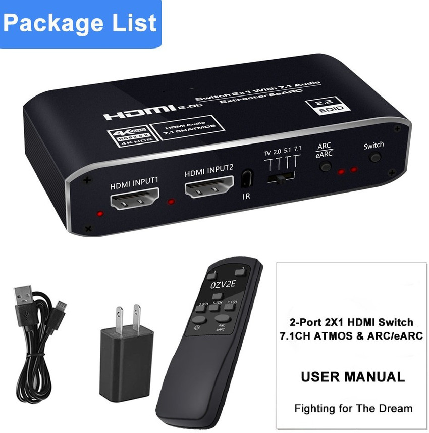 microware 2x1 hdmi Switch eARC Audio Extractor With ARC Optical