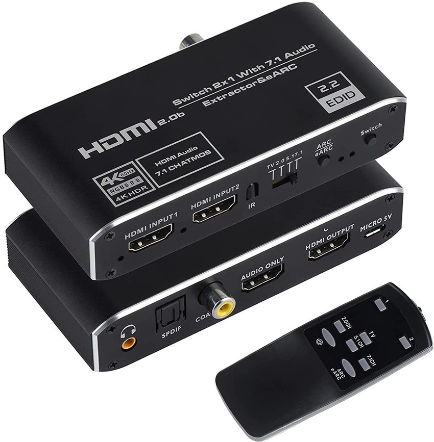 microware HDMI 2.0b Switch 2x1 7.1Ch Audio Extractor and eARC 4K
