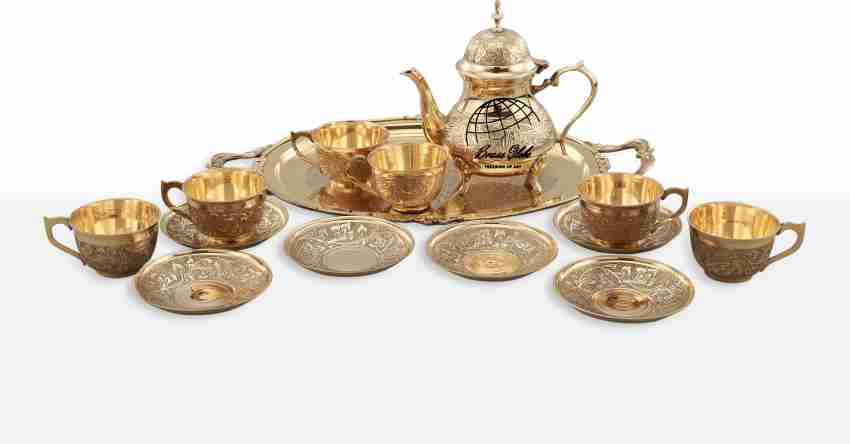 Vintage Brass shops Etched Tea Set