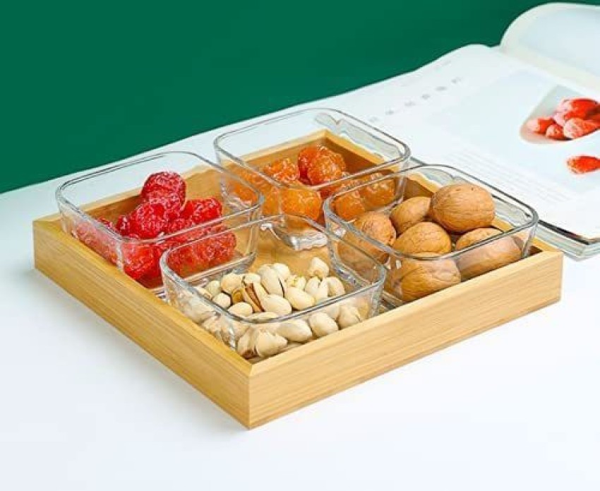 Glass Storage Box Container, Glass Bowl Wooden Tray