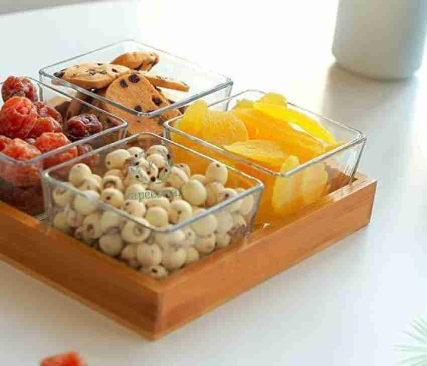 Glass Storage Box Container, Glass Bowl Wooden Tray