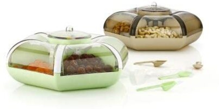RAJ 4 Pcs Dry Fruit Box, 4 Air-Tight Containers with Serving Tray