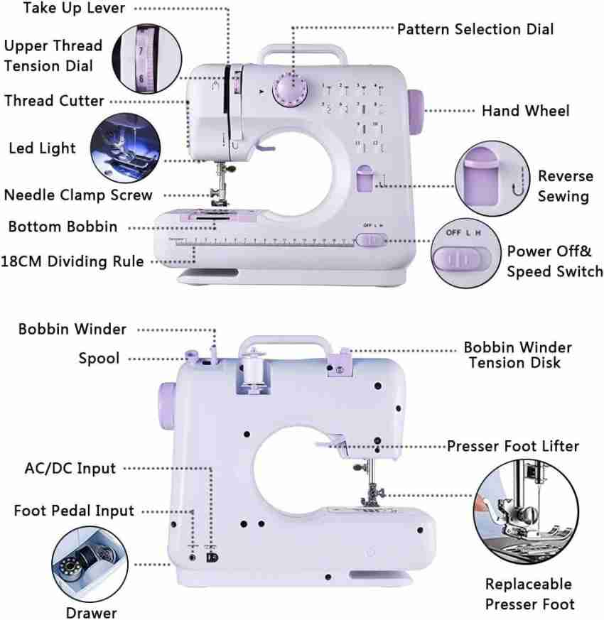 Electric Sewing Machine 12 Stitches Desktop Household Tailor 2 Speed Foot  Pedal