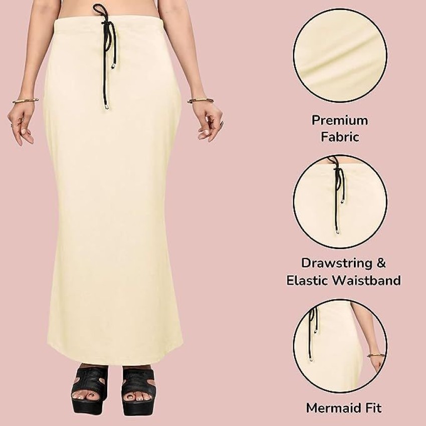 Women's Fashion Lycra Full Elastic Saree Shapewear Petticoat Beige Free  Shipping