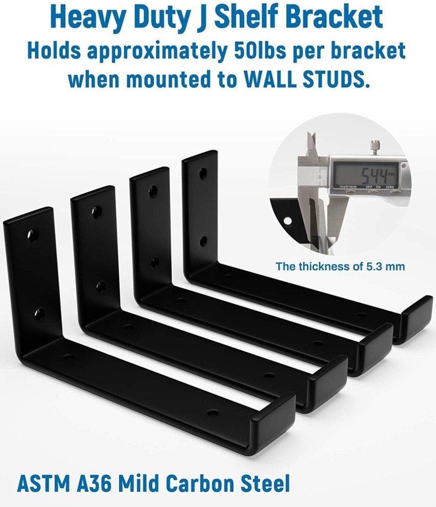 Black Floating Shelf Bracket 12 Inch, 6 Pack Heavy Duty Shelves Brackets  Hardware for 11.25 Inch, Iron Metal Shelf Brackets 1/5 Inch Thick, Shelf