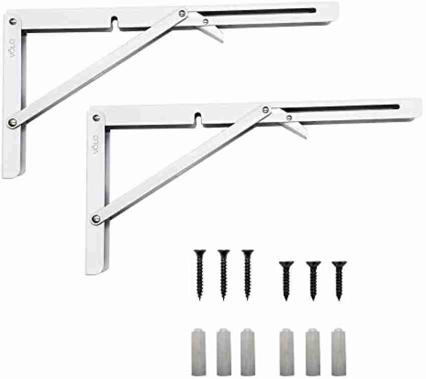 Volo Premium Heavy Duty 10 Foldable Mild Steel Racks and Shelves Brackets  with Fittings for fold Down Steel Table or fold Down Racks. (Color:White)  25.4 cm Shelf Bracket Price in India 