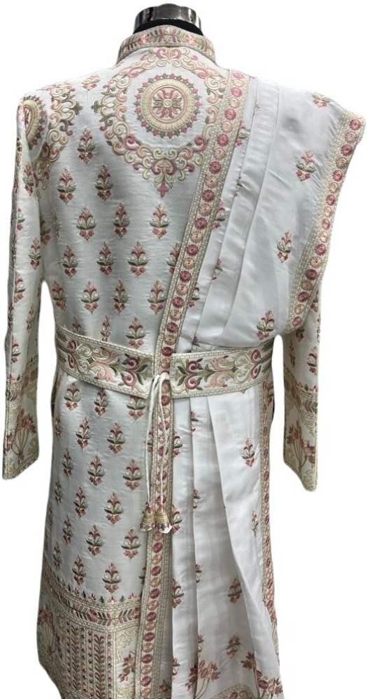 Rebellocomplete Men's Embroidered Sherwani With Dupatta (White