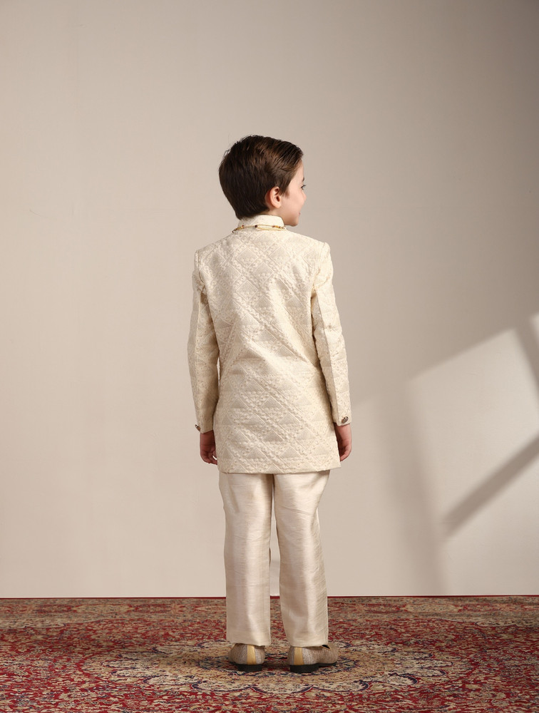MANYAVAR Cream Art Silk Embroidered Mandarin Collar Traditional Indo Western Pyjama Set Embroidered Sherwani Price in India Buy MANYAVAR Cream Art Silk Embroidered Mandarin Collar Traditional Indo Wes...