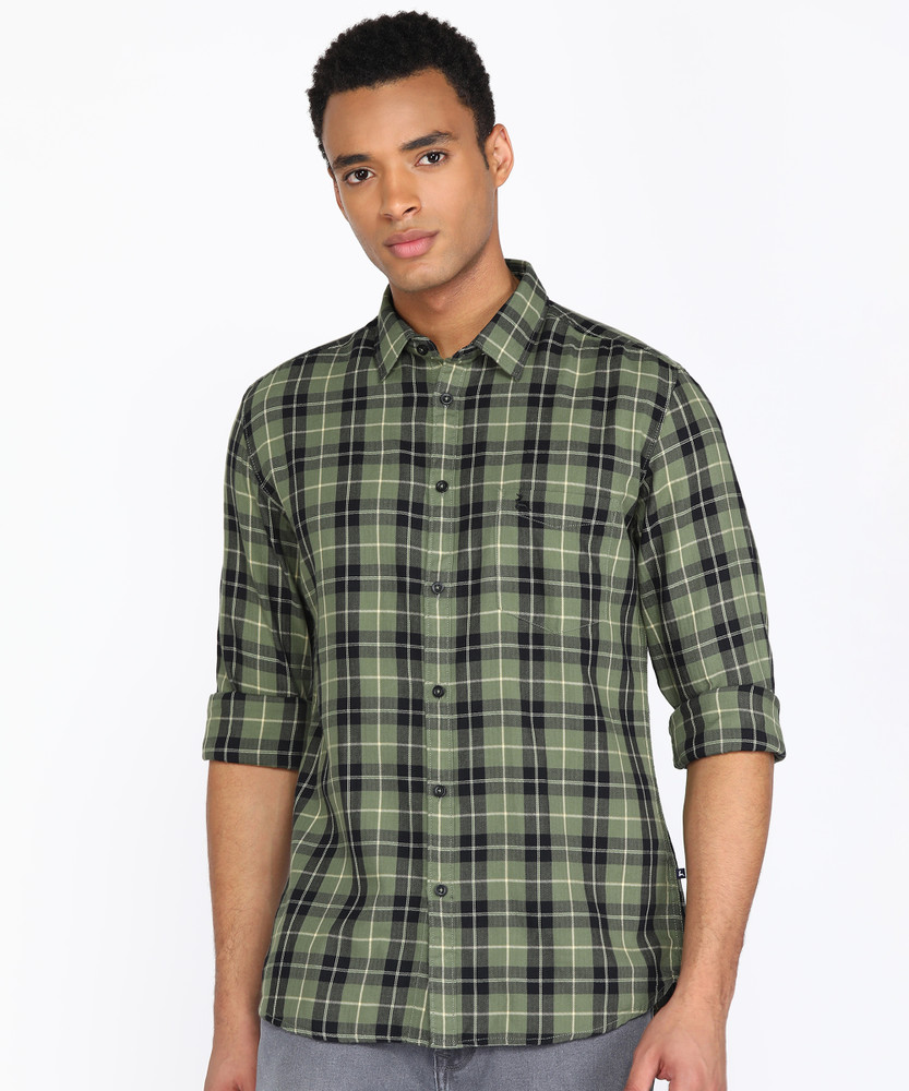 dark green check shirt