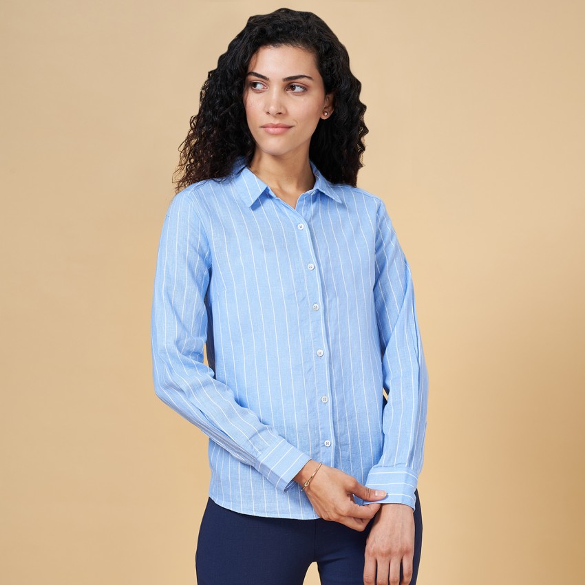 Annabelle by Pantaloons Women Striped Casual Blue Shirt - Buy