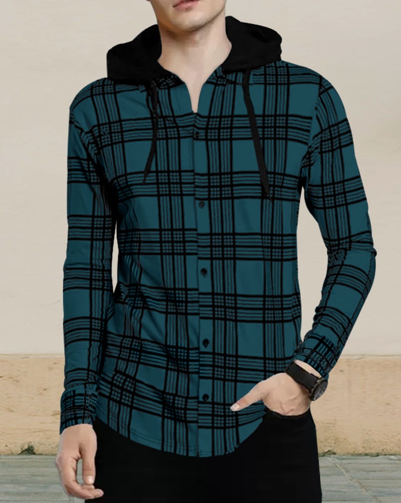 Hooded Shirts, Men's Casual Plaid Hooded Shirts, Casual Shirts for