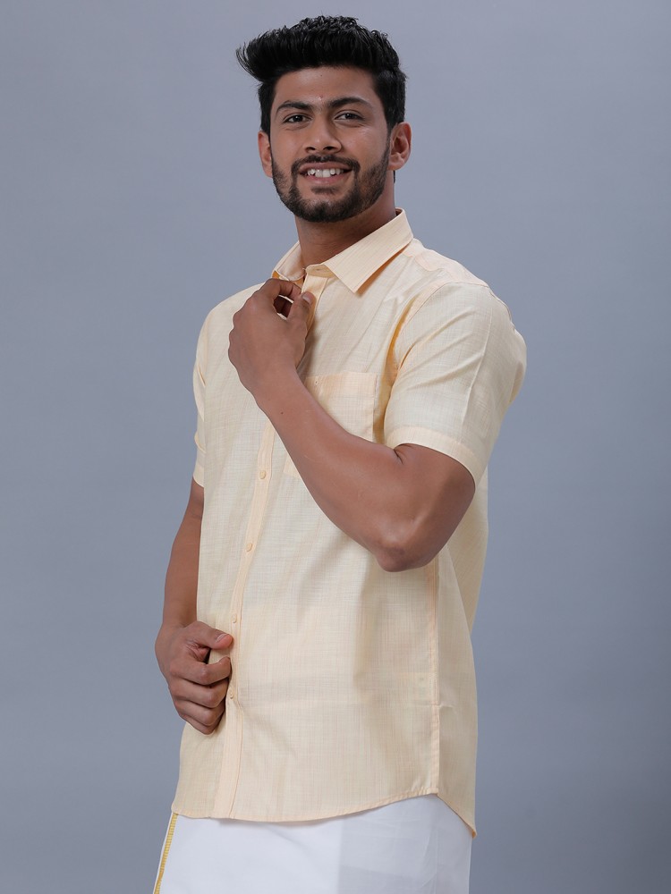 Ramraj Cotton Men Solid Casual Yellow Shirt - Buy Ramraj Cotton