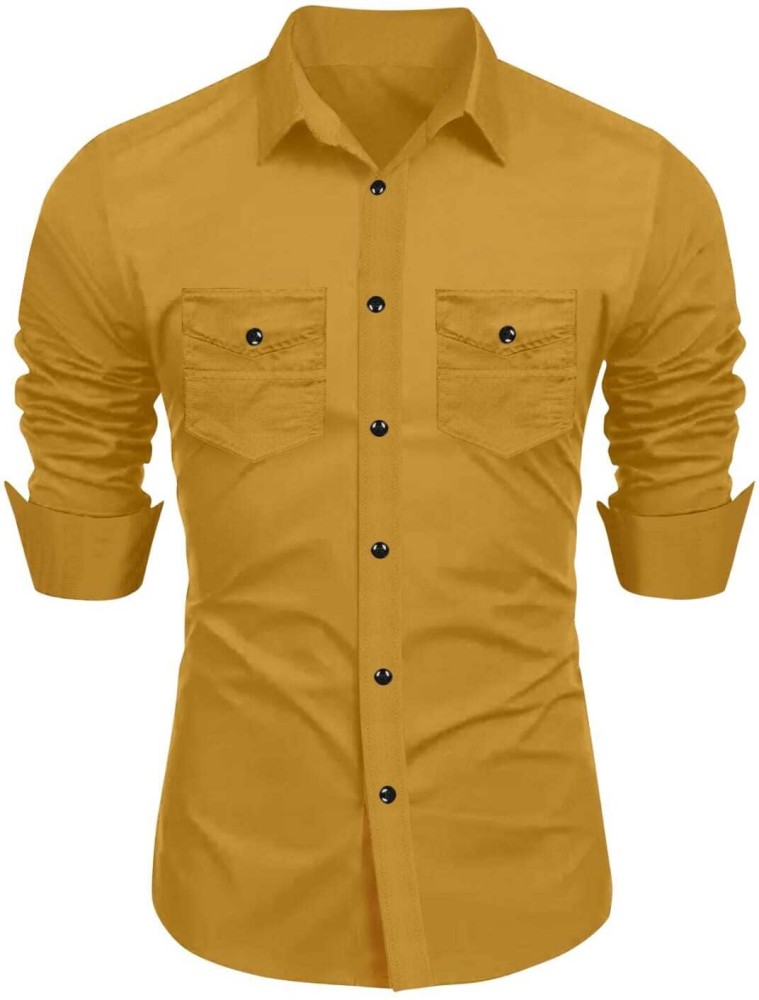 golden attire Men Solid Casual Yellow Shirt - Buy golden attire Men Solid  Casual Yellow Shirt Online at Best Prices in India