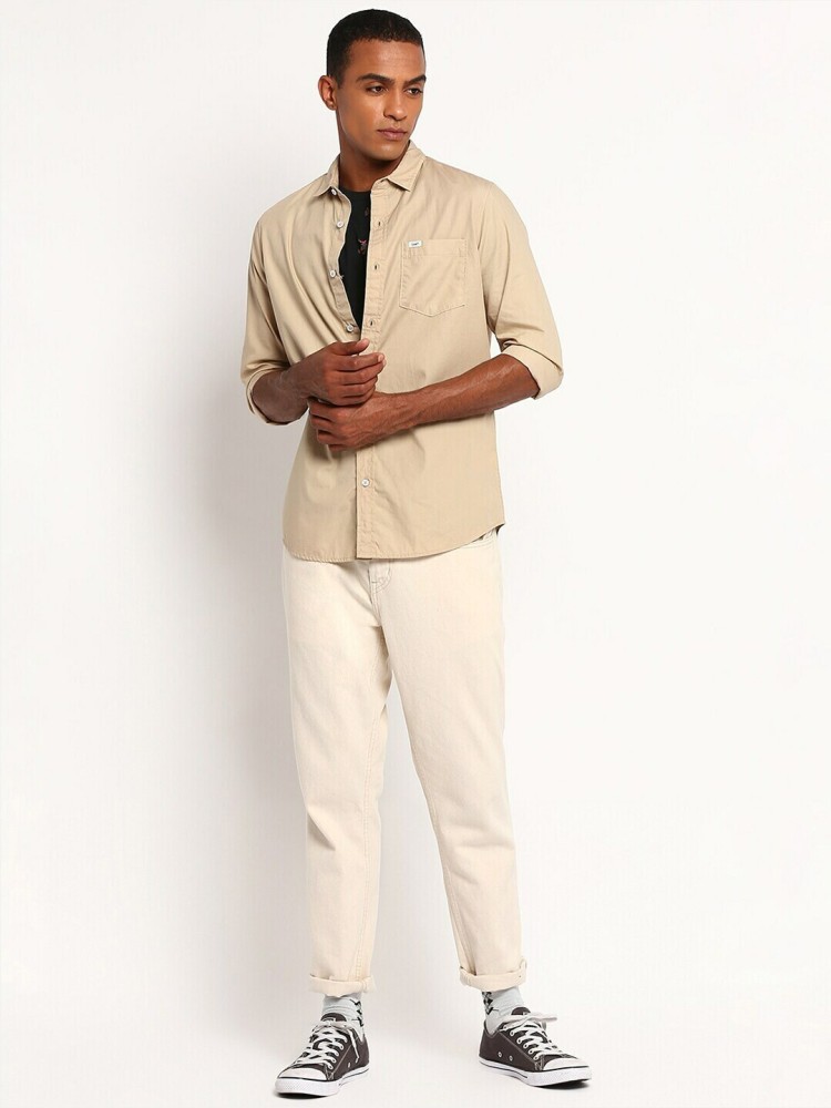 LEE Men Solid Casual Beige Shirt - Buy LEE Men Solid Casual Beige