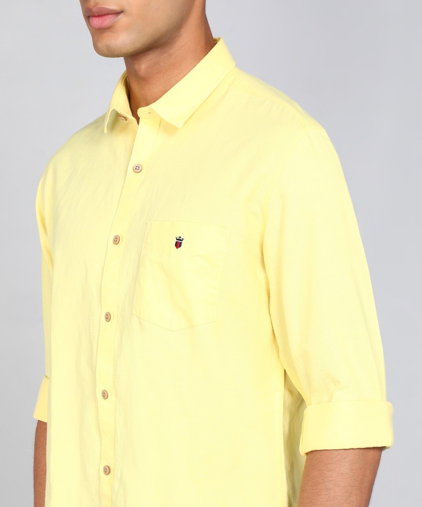 Louis Philippe light yellow cotton plain t shirt - G3-MTS16305 