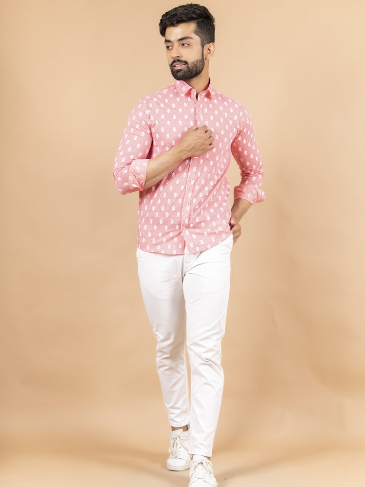 Buy Tistabene Pink Denim Fabric Solid Shirt (Large) Online at Best