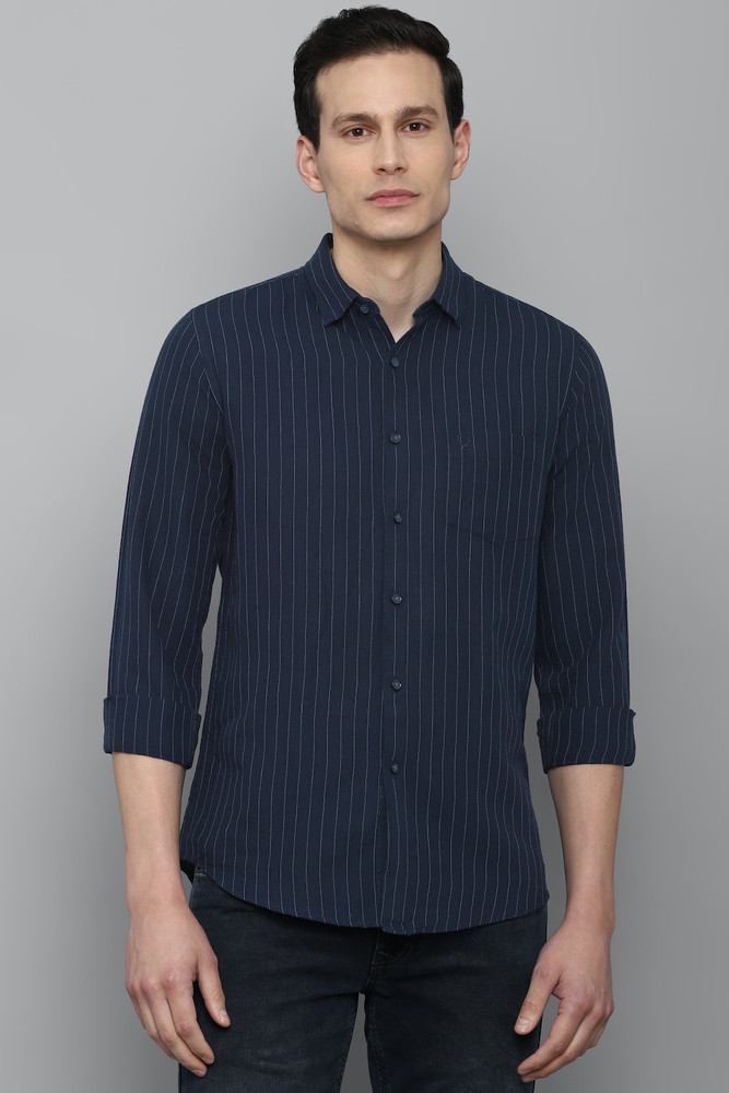 Allen Solly Men Striped Casual Dark Blue Shirt Buy Allen Solly