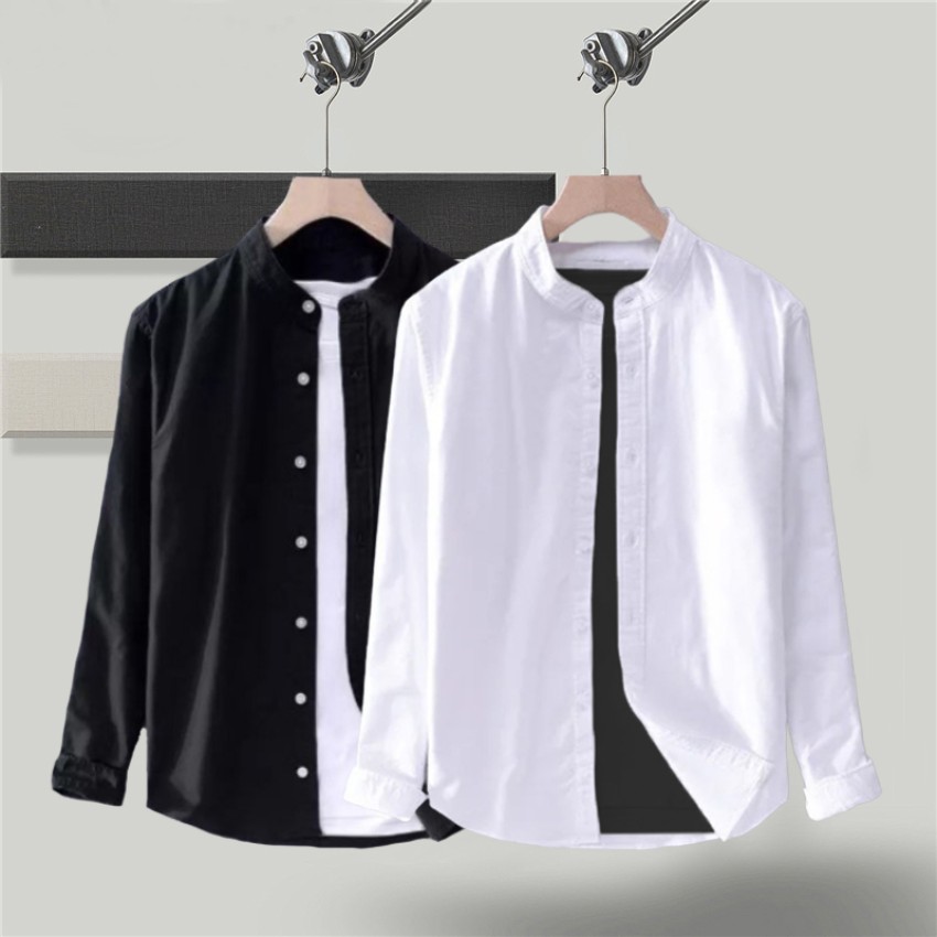 Try This Men Solid Casual Black, White Shirt - Buy Try This Men Solid Casual  Black, White Shirt Online at Best Prices in India