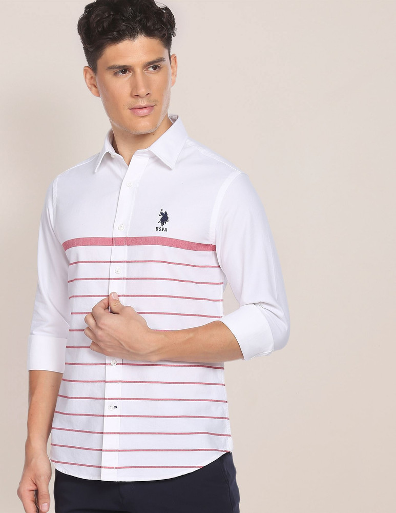 U.S. POLO ASSN. Men Striped Casual White Shirt Buy U.S. POLO