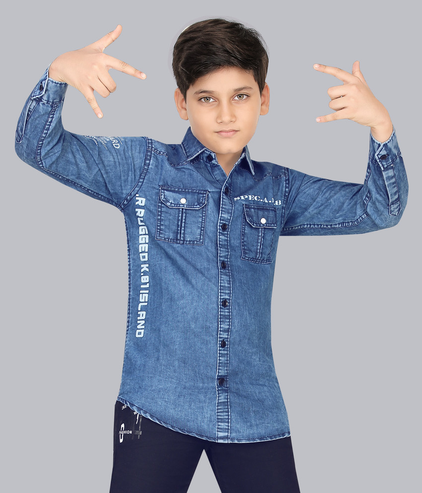 FOREVER YOUNG Boys Solid Casual Blue Shirt Buy FOREVER YOUNG