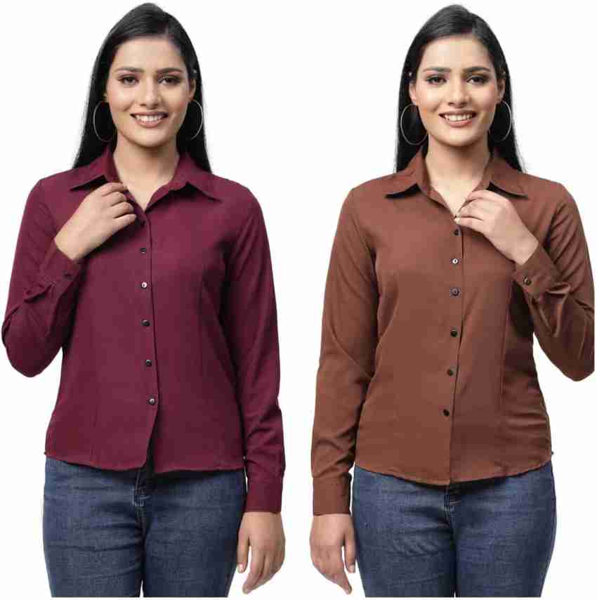 Buy LIZARAY Women's Maroon Color Full Sleeve Casual Shirt at