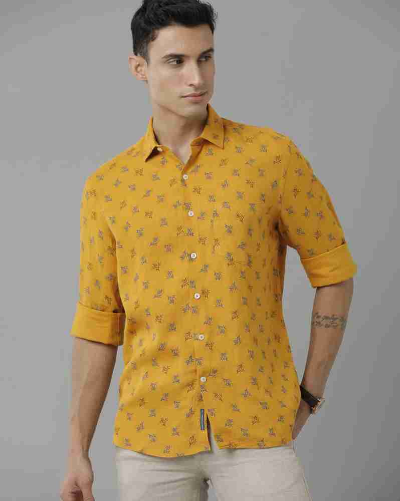 Linen Club Men Floral Print Casual Yellow Shirt - Buy Linen Club