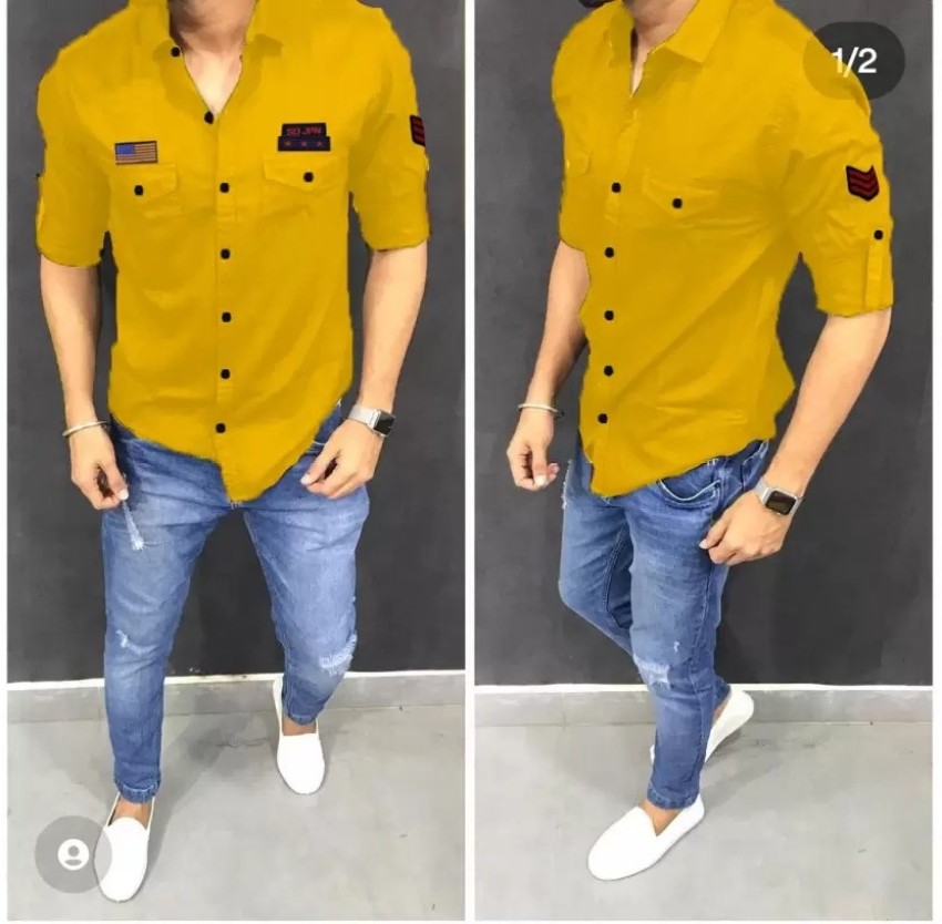 Yellow shirt sale mens outfit