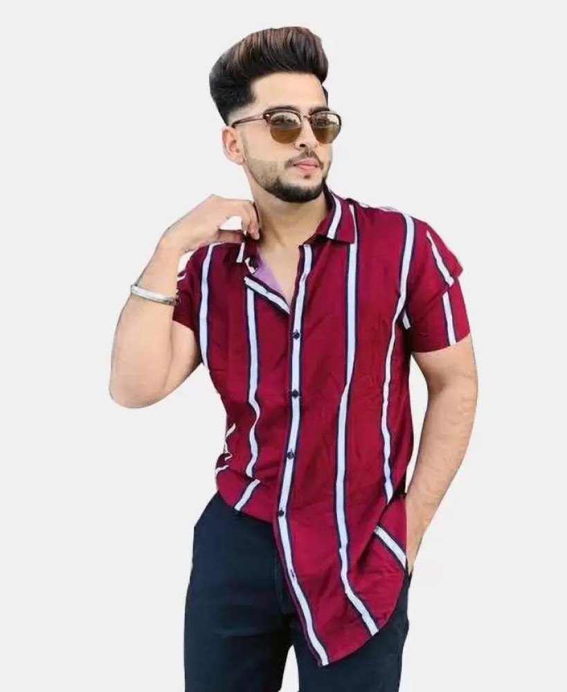 Buy XnO Men Striped Casual Red Shirt Online at Best Prices in India