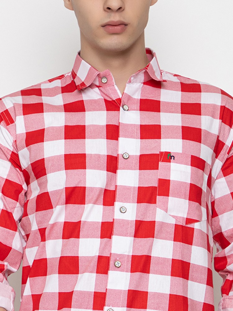 red and white checkered blouse