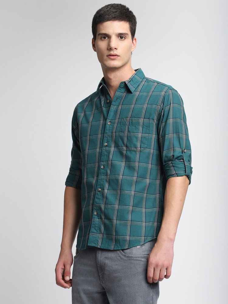 Dennis Lingo Men Checkered Casual Green Shirt - Buy Dennis Lingo