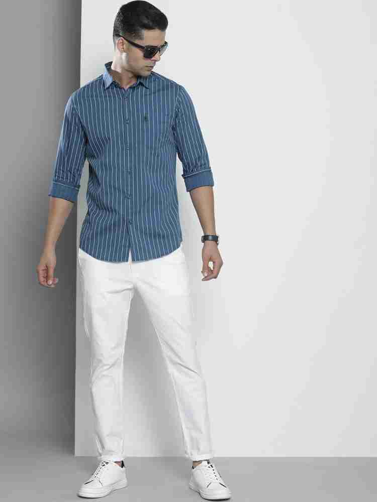 Buy The Indian Garage Co Men White & Teal Blue Slim Fit Striped Casual  Shirt - Shirts for Men 10673544