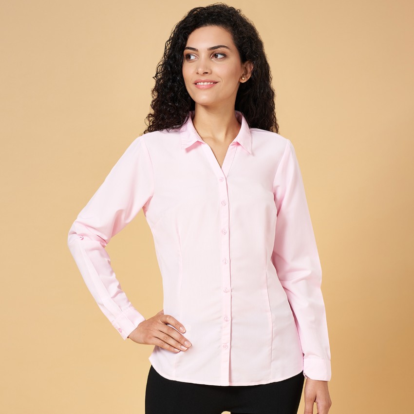 YU by Pantaloons Women Solid Casual Pink Shirt - Buy YU by