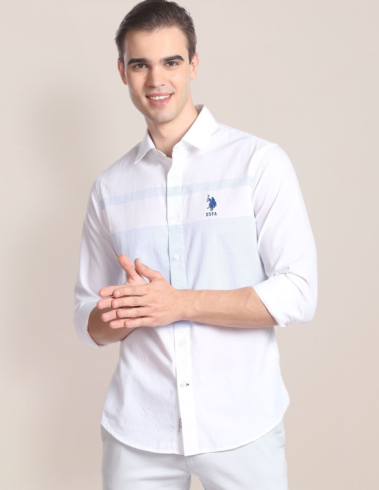 U.S. POLO ASSN. Men Striped Casual White Blue Shirt Buy U.S