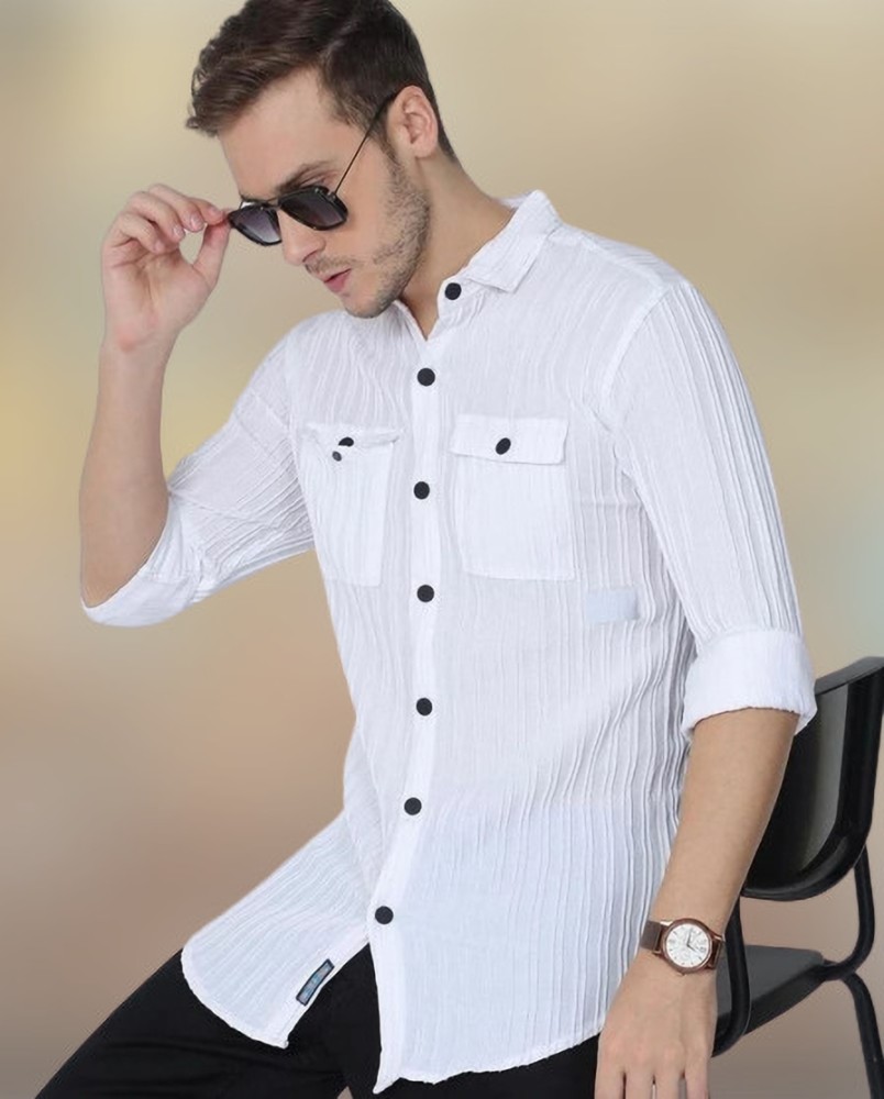 KJ FASHION Men Self Design Casual White Shirt Buy KJ FASHION Men Self Design Casual White Shirt Online at Best Prices in India Flipkart