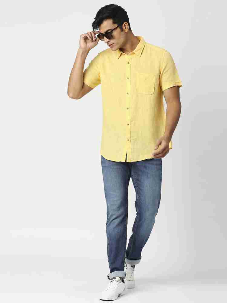 Yellow shirt sale blue jeans