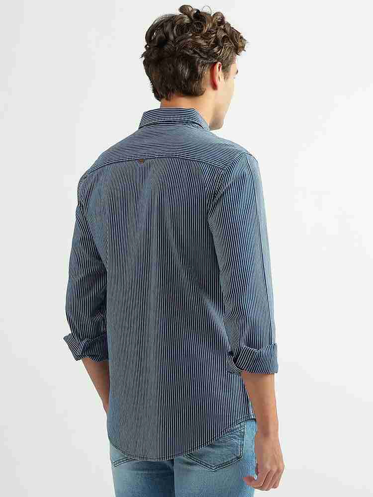 United Colors of Benetton Men Striped Casual Blue Shirt Buy