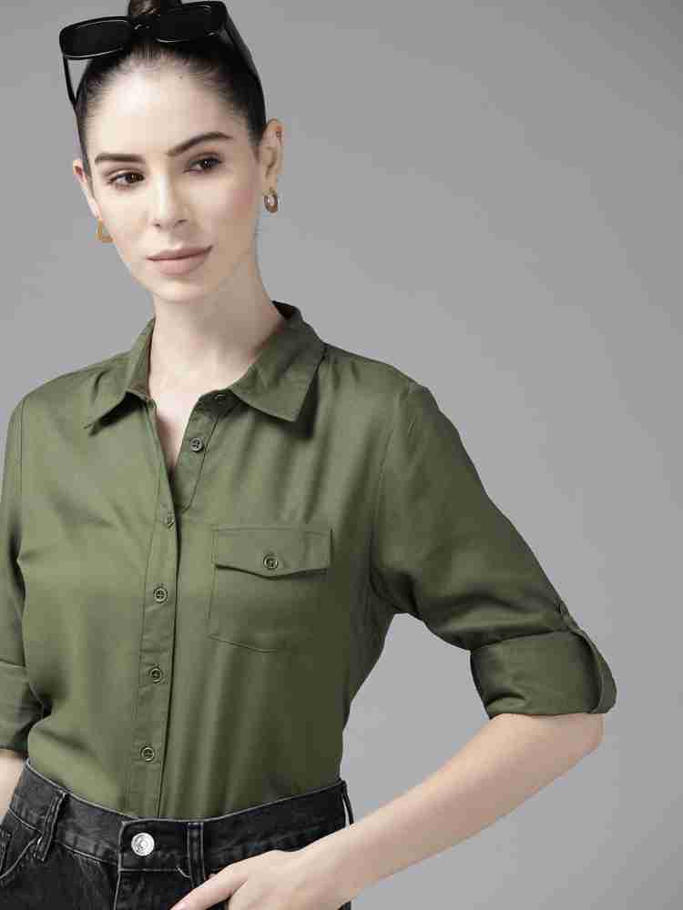FAIRIANO Women Solid Regular top - Green