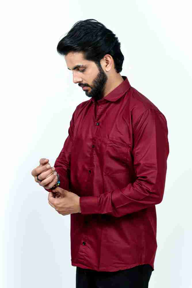 Maroon silk sales shirt mens
