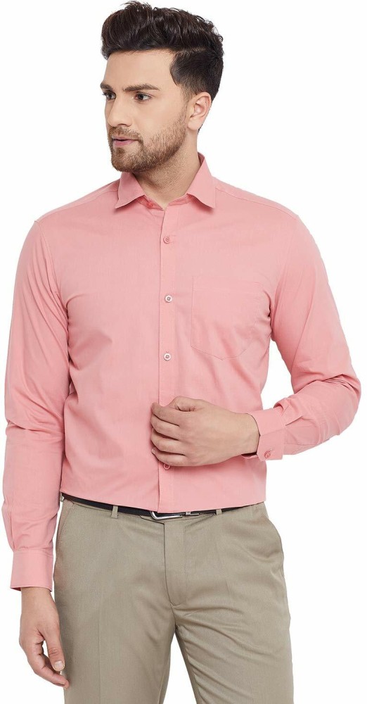 Cotton Pink Color Plain Formal Shirt, Regular Wear