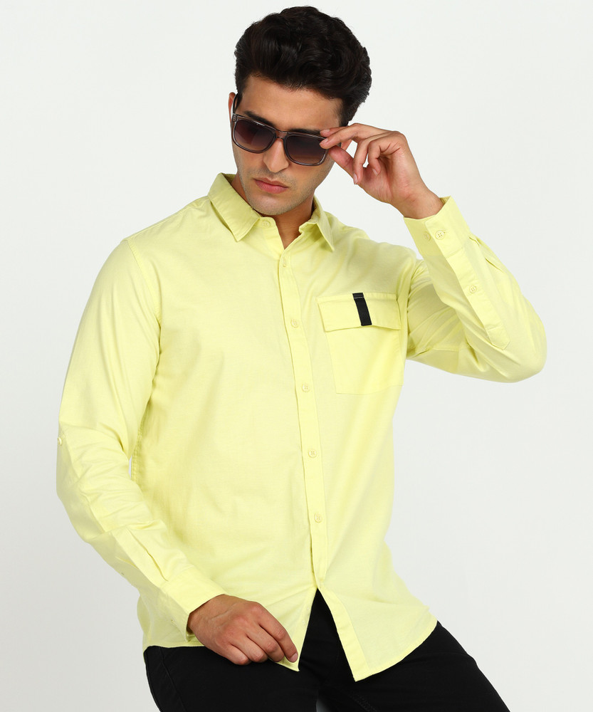 FOREVER 21 Men Solid Casual Yellow Shirt