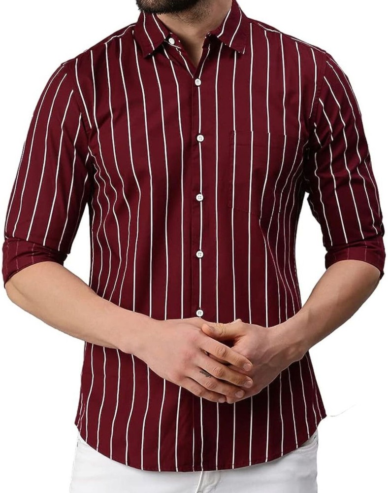 Maroon striped shirt mens hotsell