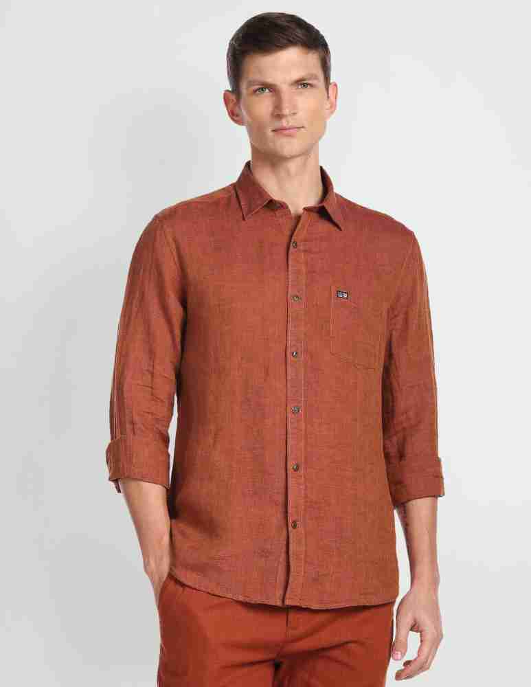 Arrow Sport Men Solid Casual Orange Shirt - Buy Arrow Sport Men