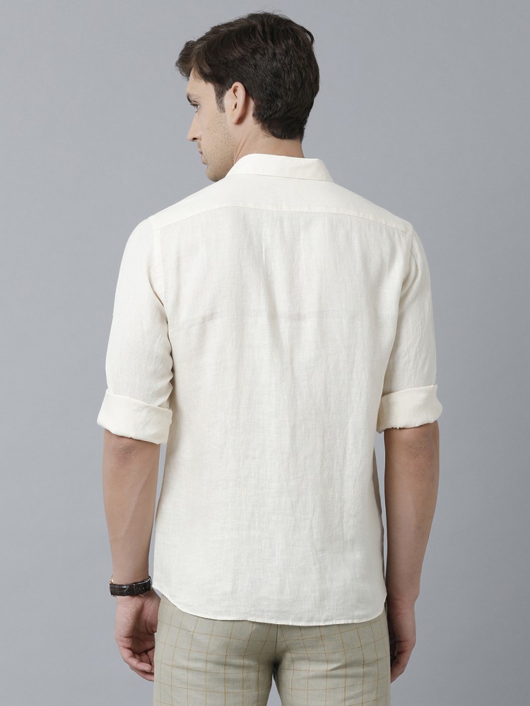 Linen Club Men Solid Casual White Shirt - Buy Linen Club Men Solid