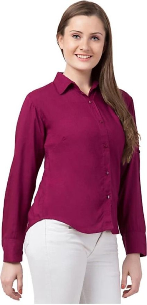 Buy LIZARAY Women's Maroon Color Full Sleeve Casual Shirt at