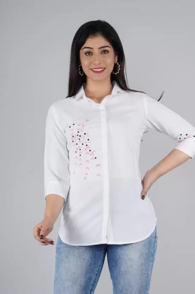Embroidered Full Sleeve Ladies White Cotton Long Top, Size: S-XXL at Rs  365/piece in Jaipur