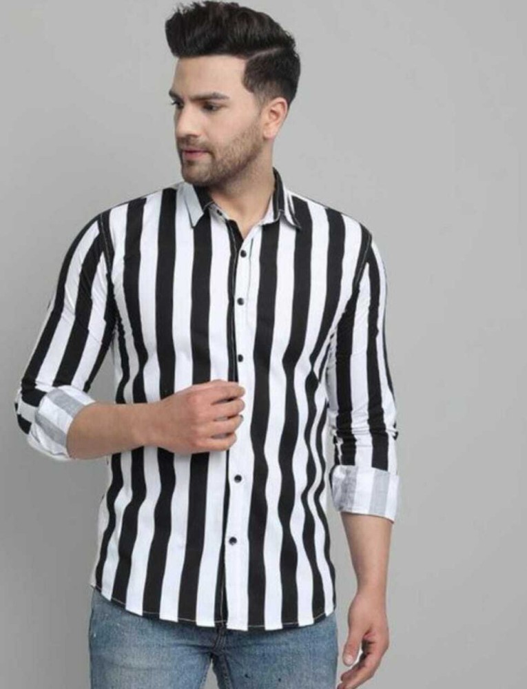 Striped black and 2024 white shirt mens