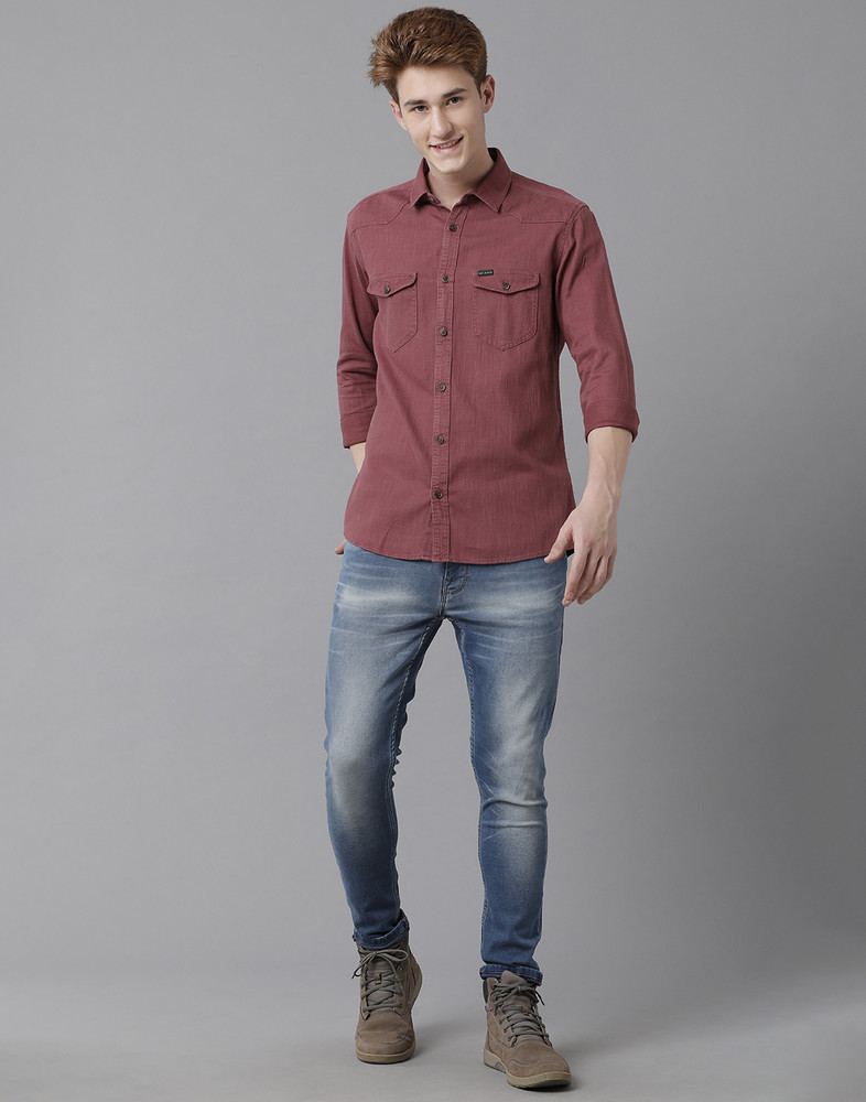 Burgundy shirt with jeans hotsell
