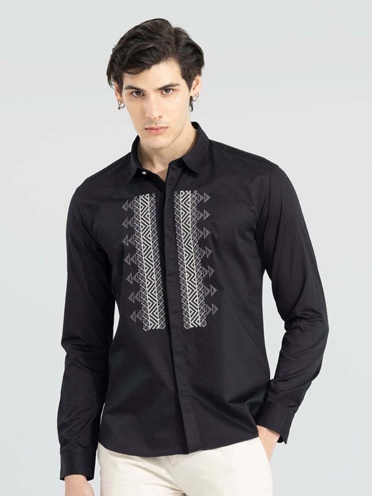 Snitch Men Embellished Casual Black, White Shirt - Buy Snitch Men Embellished  Casual Black, White Shirt Online at Best Prices in India