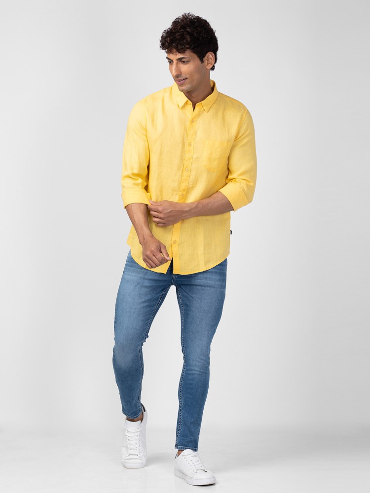 Yellow shirt hot sale outfit men