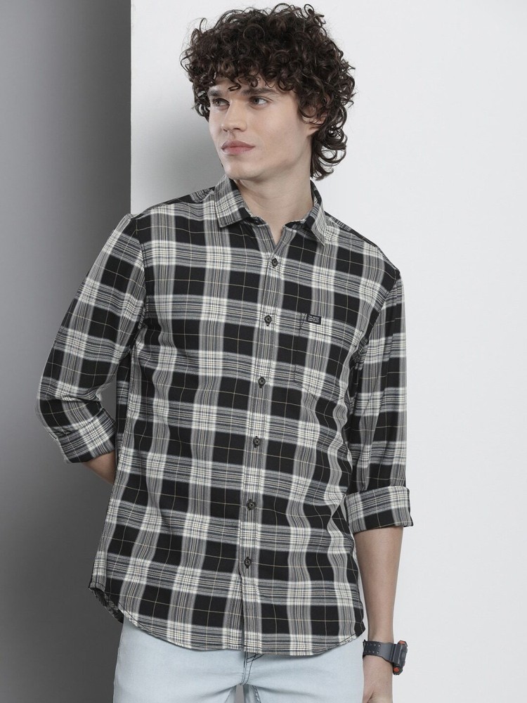 Black and white check shirt hot sale mens india